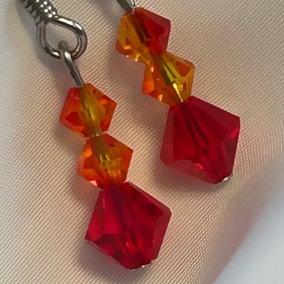 Red & Fire Opal Orange Swarovski Crystal Earrings - Picture 2 of 2